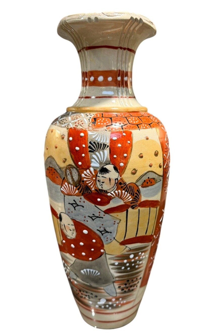 Vintage Japanese Satsuma Moriage Samurai Warrior Vase 12.5" Hand Painted